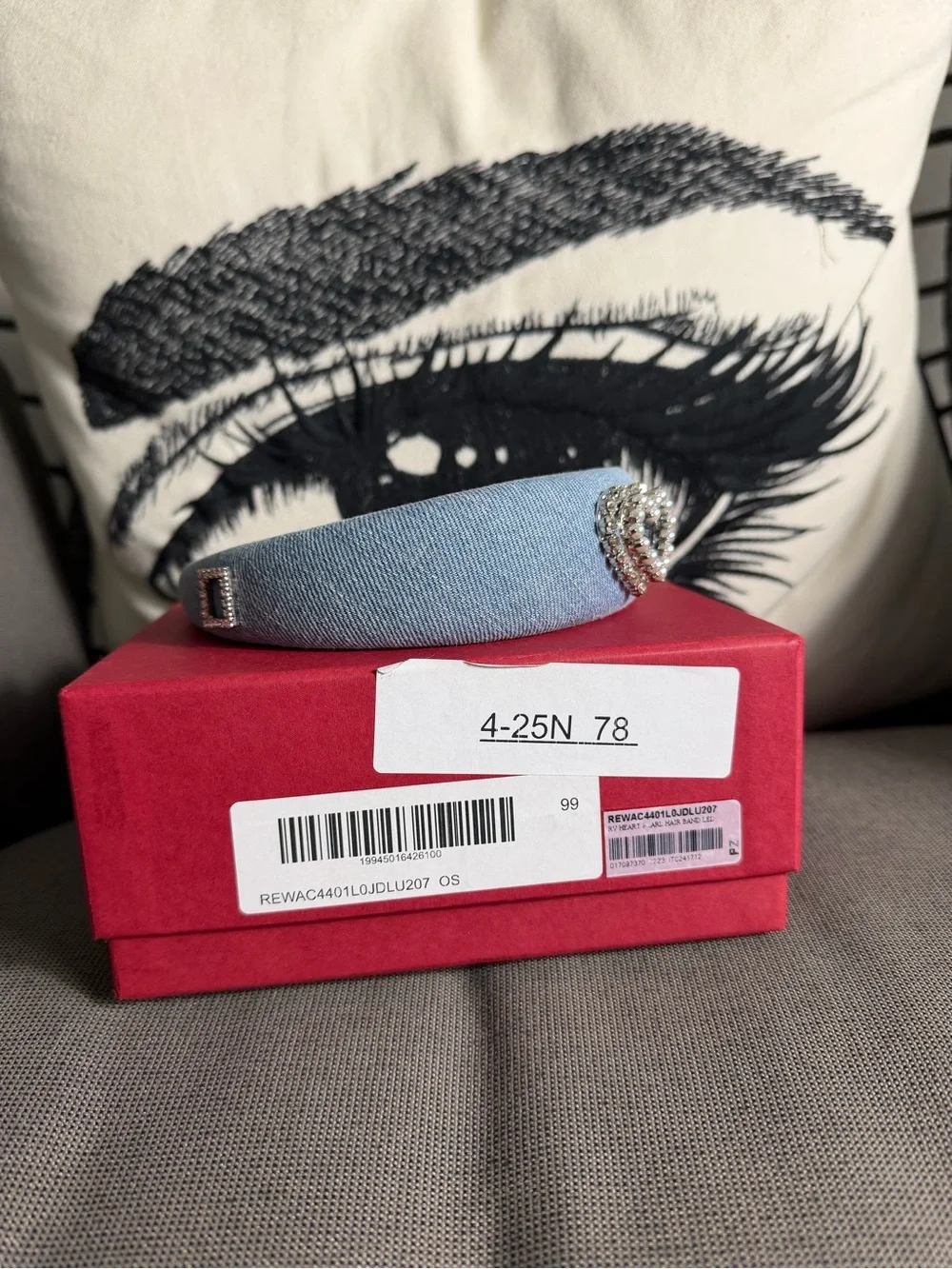 Roger Vivier Light Blue Padded Headband with Pearl and Crystal Heart